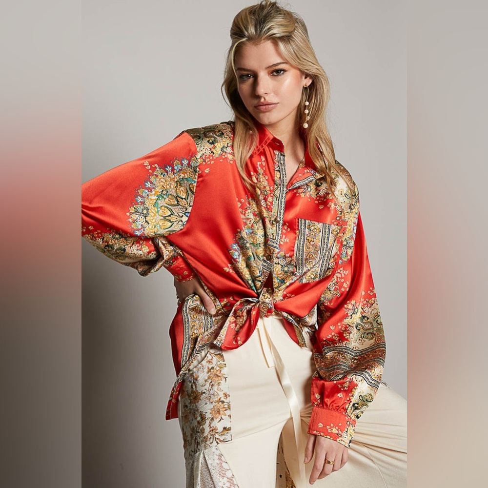 POL Elegant Red Paisley Women's Dress